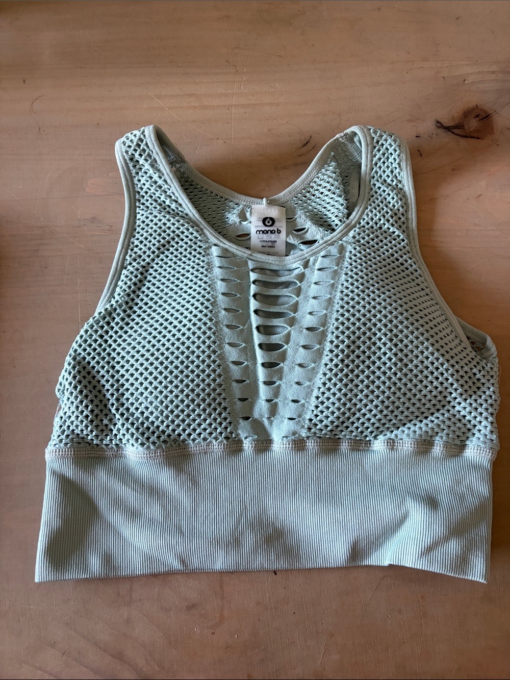 Mono B Sage Green Mesh Cutout Sports Bra